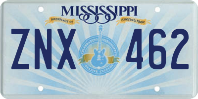 MS license plate ZNX462