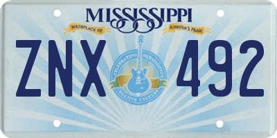 MS license plate ZNX492