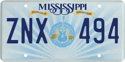 MS license plate ZNX494