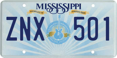 MS license plate ZNX501