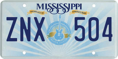 MS license plate ZNX504