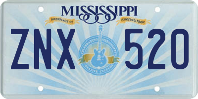 MS license plate ZNX520