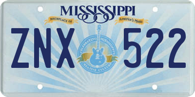 MS license plate ZNX522