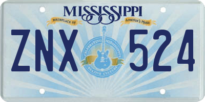 MS license plate ZNX524