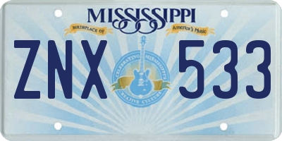 MS license plate ZNX533