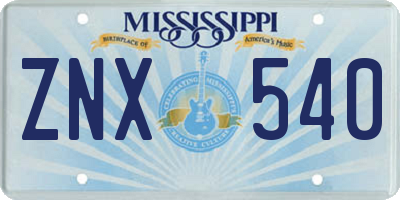 MS license plate ZNX540
