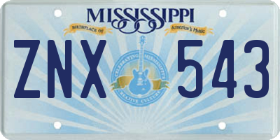 MS license plate ZNX543