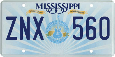 MS license plate ZNX560