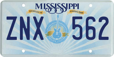 MS license plate ZNX562