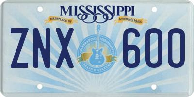 MS license plate ZNX600