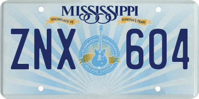 MS license plate ZNX604