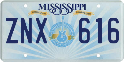 MS license plate ZNX616