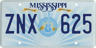 MS license plate ZNX625