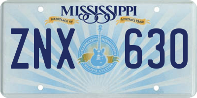MS license plate ZNX630