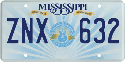 MS license plate ZNX632