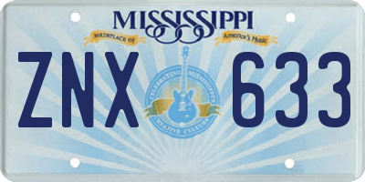 MS license plate ZNX633