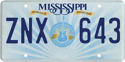 MS license plate ZNX643