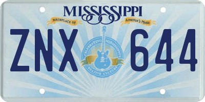 MS license plate ZNX644