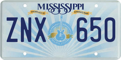 MS license plate ZNX650