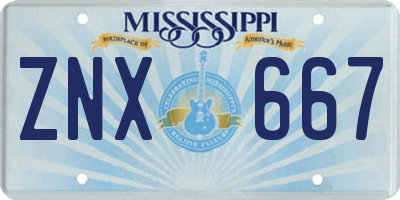 MS license plate ZNX667