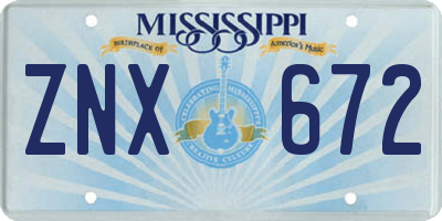 MS license plate ZNX672