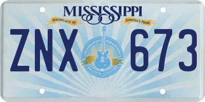 MS license plate ZNX673