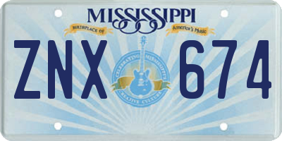 MS license plate ZNX674