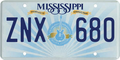 MS license plate ZNX680