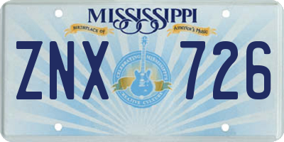 MS license plate ZNX726