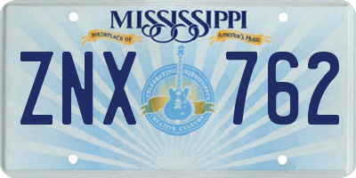 MS license plate ZNX762