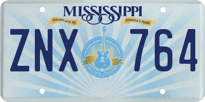 MS license plate ZNX764