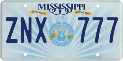 MS license plate ZNX777