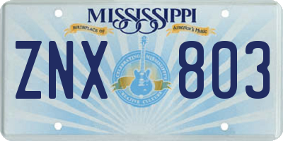 MS license plate ZNX803