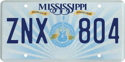 MS license plate ZNX804