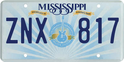 MS license plate ZNX817