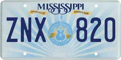 MS license plate ZNX820