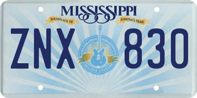MS license plate ZNX830