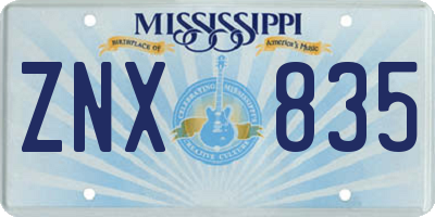 MS license plate ZNX835