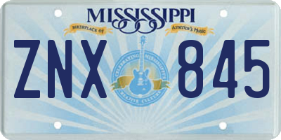 MS license plate ZNX845