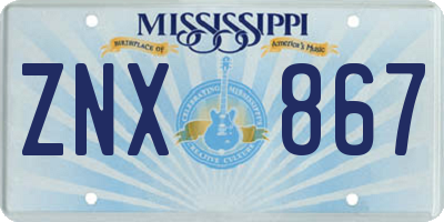 MS license plate ZNX867