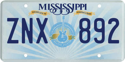 MS license plate ZNX892