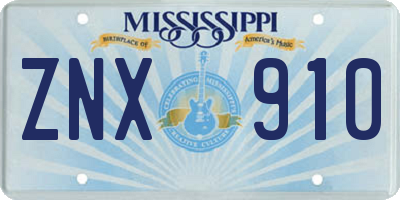 MS license plate ZNX910