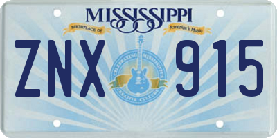 MS license plate ZNX915