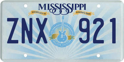 MS license plate ZNX921