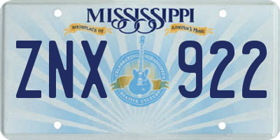 MS license plate ZNX922