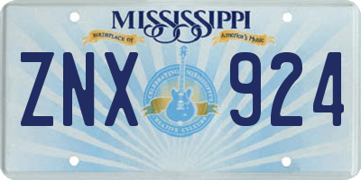 MS license plate ZNX924
