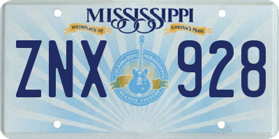MS license plate ZNX928