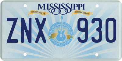 MS license plate ZNX930