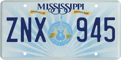 MS license plate ZNX945