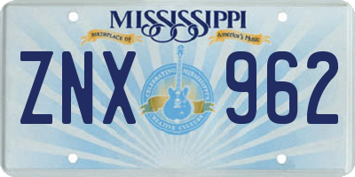 MS license plate ZNX962